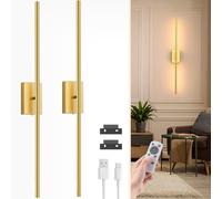 NIORSUN 86CM Battery Operated Wall Lights, Gold Rechargeable Wall Lights with Remote, 3 Color Temperature Dimmable Wireless Wall Light, Detachable Wall Sconces for Living Room Bedroom Hallway