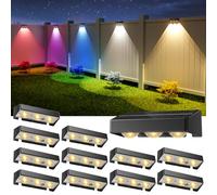 NIORSUN Solar Fence Lights,12 Pack Solars Deck Light,RGB Color,Outdoor Bulb Waterproof Led IP65,Power Patio Lamp with Lenses for Outside/Backyard/Railing/Yard(Black)