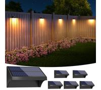 NIORSUN Solar Fence Lights, 1500mAh Warm White/Cool White/RGB Modes, Waterproof Outdoor LED Lights for Fence, Deck, Railing, Stairs, Patio, Wall, Easy Install, Black 6 Pack