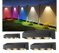 NIORSUN Solar Fence Lights,4 Pack Solars Deck Light,RGB Color,Outdoor Bulb Waterproof Led IP65,Power Patio Lamp with Lenses for Outside/Backyard/Railing/Yard(Black)