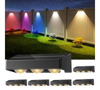NIORSUN Solar Fence Lights,6 Pack Solars Deck Light,RGB Color,Outdoor Bulb Waterproof Led IP65,Power Patio Lamp with Lenses for Outside/Backyard/Railing/Yard(Black)