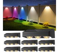 NIORSUN Solar Fence Lights,8 Pack Solars Deck Light,RGB Color,Outdoor Bulb Waterproof Led IP65,Power Patio Lamp with Lenses for Outside/Backyard/Railing/Yard(Black)