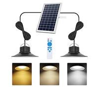 NIORSUN Solar Indoor Lights Outdoor, LED Solar Pendant Lights 3 Color Dimmable Lighting with Remote Control, Gazebo Lights,2x16.4ft Cable IP65 Waterproof for Garden, Patio, Garage, Camp(2 Pack)