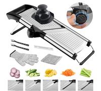 NIOSAVM commercial Mandoline Slicer,Stainless Steel Vegetable Slicer,non-slip mandoline slicer for kitchen,Keto,Potato,cucumber,4 Blades & Cut-Resistant Gloves(Includes Brush & Cloth).