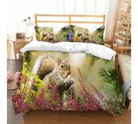 NIOYNJIS Bedding King Bedding Set - Down Duvet Cover, Soft Brush Microfiber Cover Set with 2 Pillowcases,Squirrel Eats Nuts Floral Flowers,200x228 cm