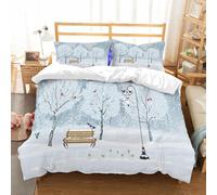 NIOYNJIS Bedding King Bedding Set - Down Duvet Cover, Soft Brush Microfiber Cover Set with 2 Pillowcases,Silent falling of snow in the park with various birds,200x228 cm