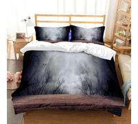 NIOYNJIS Bedding King Bedding Set - Down Duvet Cover, Soft Brush Microfiber Cover Set with 2 Pillowcases,Old wood table and silhouette dead tree at night for Halloween background.,200x228 cm