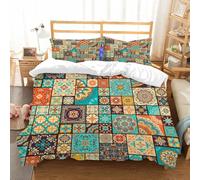 NIOYNJIS Bedding King Bedding Set - Down Duvet Cover, Soft Brush Microfiber Cover Set with 2 Pillowcases,Seamless colorful patchwork tile with Islam Arabic Indian ottoman motifs. Majoli,200x228 cm