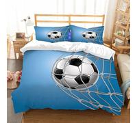 NIOYNJIS Bedding King Bedding Set - Down Duvet Cover, Soft Brush Microfiber Cover Set with 2 Pillowcases,Soccer ball in net on blue background,200x228 cm