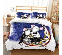 NIOYNJIS Bedding King Bedding Set - Down Duvet Cover, Soft Brush Microfiber Cover Set with 2 Pillowcases,Romantic couple of mice sitting on the wall and looking at the stars,200x228 cm