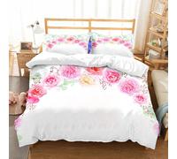NIOYNJIS Bedding King Bedding Set - Down Duvet Cover, Soft Brush Microfiber Cover Set with 2 Pillowcases,Shabby Chic Decor, Floral Wreath in Half Blooming Romantic Bridal Roses Peony,200x228 cm