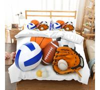 NIOYNJIS Bedding King Bedding Set - Down Duvet Cover, Soft Brush Microfiber Cover Set with 2 Pillowcases,Sports Game, Many Different Sports Balls, All Together Pi Championship,200x228 cm