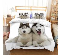 NIOYNJIS Bedding King Bedding Set - Down Duvet Cover, Soft Brush Microfiber Cover Set with 2 Pillowcases,Portrait of young beautiful funny husky dog sitting with its tongue out on white,200x228 cm