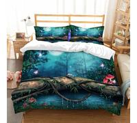 NIOYNJIS Bedding King Bedding Set - Down Duvet Cover, Soft Brush Microfiber Cover Set with 2 Pillowcases,the view is so beautiful under the moonlight with several plants around it and o,200x228 cm