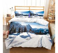 NIOYNJIS Bedding King Bedding Set - Down Duvet Cover, Soft Brush Microfiber Cover Set with 2 Pillowcases,Panoramic scenery above Grindelwald Switzerland in winter,200x228 cm