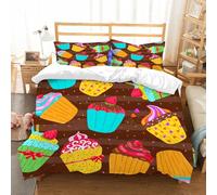 NIOYNJIS Bedding King Bedding Set - Down Duvet Cover, Soft Brush Microfiber Cover Set with 2 Pillowcases,Seamless pattern with cupcakes on a chocolate background. Hand drawn vector illu,200x228 cm