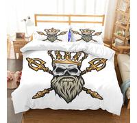 NIOYNJIS Bedding King Bedding Set - Down Duvet Cover, Soft Brush Microfiber Cover Set with 2 Pillowcases,Skull in a crown and two crossed swords. King's skull,200x228 cm