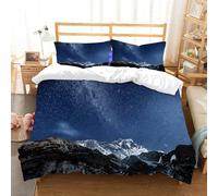 NIOYNJIS Bedding King Bedding Set - Down Duvet Cover, Soft Brush Microfiber Cover Set with 2 Pillowcases,Space, Himalayan mountain peaks in the starry night with stars Earth cosmos in t,200x228 cm