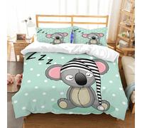 NIOYNJIS Bedding King Bedding Set - Down Duvet Cover, Soft Brush Microfiber Cover Set with 2 Pillowcases,Sleeping Koala in a cap,200x228 cm