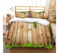 NIOYNJIS Bedding King Bedding Set - Down Duvet Cover, Soft Brush Microfiber Cover Set with 2 Pillowcases,Rustic house, Fresh Grass Plant and Spring Leaves on the,200x228 cm