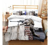 NIOYNJIS Bedding King Bedding Set - Down Duvet Cover, Soft Brush Microfiber Cover Set with 2 Pillowcases,Portrait of a woman in a helmet and goggles with a machine gun in her hands. A f,200x228 cm