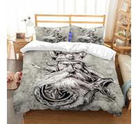 NIOYNJIS Bedding King Bedding Set - Down Duvet Cover, Soft Brush Microfiber Cover Set with 2 Pillowcases,Tattoo art sketch of a viking warrior Illustration of an ancient wooden figurehe,200x228 cm