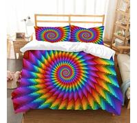 NIOYNJIS Bedding King Bedding Set - Down Duvet Cover, Soft Brush Microfiber Cover Set with 2 Pillowcases,Psychedelic Rainbow Spiral in Vibrant Colors Circular Rainbow of Optical Illusio,200x228 cm