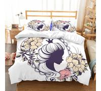 NIOYNJIS Bedding King Bedding Set - Down Duvet Cover, Soft Brush Microfiber Cover Set with 2 Pillowcases,Queen,Young Princess Portrait Silhouette in Floral e Feminine Noble Woman,Coral,200x228 cm