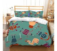 NIOYNJIS Bedding King Bedding Set - Down Duvet Cover, Soft Brush Microfiber Cover Set with 2 Pillowcases,Seamless pattern of cheerful robots. Colored vector texture on a blue background,200x228 cm