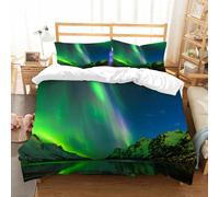 NIOYNJIS Bedding King Bedding Set - Down Duvet Cover, Soft Brush Microfiber Cover Set with 2 Pillowcases,The Northern Lights in Ersfjord Tromso Norway,200x228 cm