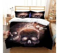 NIOYNJIS Bedding King Bedding Set - Down Duvet Cover, Soft Brush Microfiber Cover Set with 2 Pillowcases,Three rusty human skulls in smoke. Realistic illustration isolated on black back,200x228 cm