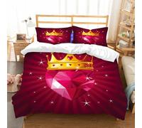 NIOYNJIS Bedding King Bedding Set - Down Duvet Cover, Soft Brush Microfiber Cover Set with 2 Pillowcases,Shiny crystal love heart with princess crown on radial background,200x228 cm