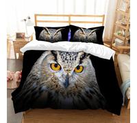 NIOYNJIS Bedding King Bedding Set - Down Duvet Cover, Soft Brush Microfiber Cover Set with 2 Pillowcases,Owl looking big eyes out of the darkness close up,200x228 cm