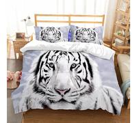 NIOYNJIS Bedding King Bedding Set - Down Duvet Cover, Soft Brush Microfiber Cover Set with 2 Pillowcases,Portrait of beautiful white tiger isolated on white background,200x228 cm