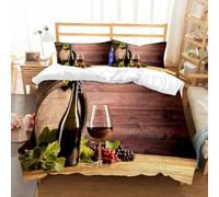 NIOYNJIS Bedding King Bedding Set - Down Duvet Cover, Soft Brush Microfiber Cover Set with 2 Pillowcases,Still life wine wooden barrel. Rustic concept. Tasting. Viticulture,200x228 cm