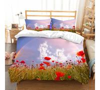 NIOYNJIS Bedding King Bedding Set - Down Duvet Cover, Soft Brush Microfiber Cover Set with 2 Pillowcases,Poppy, ow with Poppies and Rainbow Reflection in the Air Magic Sky Happiness,200x228 cm