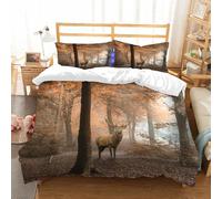NIOYNJIS Bedding King Bedding Set - Down Duvet Cover, Soft Brush Microfiber Cover Set with 2 Pillowcases,Stunning Image of red Deer stag in Foggy Autumn Colorful Forest Landscape Image,200x228 cm