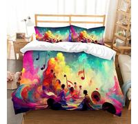NIOYNJIS Bedding King Bedding Set - Down Duvet Cover, Soft Brush Microfiber Cover Set with 2 Pillowcases,People and music and color in perfect harmony abstract watercolor illustration,200x228 cm