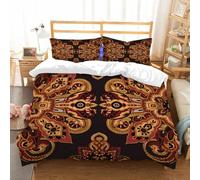 NIOYNJIS Bedding King Bedding Set - Down Duvet Cover, Soft Brush Microfiber Cover Set with 2 Pillowcases,Seamless mandala paisley pattern. Vector oriental ethnic ornament burgundy red a,200x228 cm