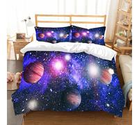 NIOYNJIS Bedding King Bedding Set - Down Duvet Cover, Soft Brush Microfiber Cover Set with 2 Pillowcases,planets stars and galaxies in outer space showing the beauty of space exploratio,200x228 cm