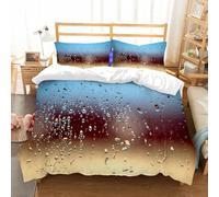 NIOYNJIS Bedding King Bedding Set - Down Duvet Cover, Soft Brush Microfiber Cover Set with 2 Pillowcases,Rain,Close Up Rain Drops on Glass Natural Sprays Sphere Contra,200x228 cm