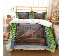 NIOYNJIS Bedding King Bedding Set - Down Duvet Cover, Soft Brush Microfiber Cover Set with 2 Pillowcases,Rustic Set,Small Spanish Style Dark Stained Wood Door Secret Garden with Grated,200x228 cm