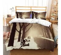 NIOYNJIS Bedding King Bedding Set - Down Duvet Cover, Soft Brush Microfiber Cover Set with 2 Pillowcases,Old Winter Alley by The Trees in European Town Foggy Day Photo Vintage Faded Eff,200x228 cm