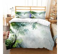 NIOYNJIS Bedding King Bedding Set - Down Duvet Cover, Soft Brush Microfiber Cover Set with 2 Pillowcases,Rainforest Sunbeam Among Tree Shadows Idyllic Solitude in the Jungle,200x228 cm