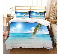 NIOYNJIS Bedding King Bedding Set - Down Duvet Cover, Soft Brush Microfiber Cover Set with 2 Pillowcases,Summer, Tropical Paradise, Beach, Coconuts, Crystal, Ocean, Clear Sky, Yellow, G,200x228 cm