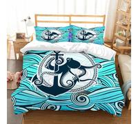 NIOYNJIS Bedding King Bedding Set - Down Duvet Cover, Soft Brush Microfiber Cover Set with 2 Pillowcases,symbol of octopus against the background of stylized sea waves,200x228 cm