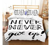 NIOYNJIS Bedding King Bedding Set - Down Duvet Cover, Soft Brush Microfiber Cover Set with 2 Pillowcases,Quote, Never give up the phrase with different Motiv typographic designs,200x228 cm