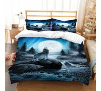 NIOYNJIS Bedding King Bedding Set - Down Duvet Cover, Soft Brush Microfiber Cover Set with 2 Pillowcases,The Wolf's Resentment,200x228 cm