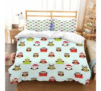 NIOYNJIS Bedding King Bedding Set - Down Duvet Cover, Soft Brush Microfiber Cover Set with 2 Pillowcases,Owls Christmas Theme with Sweet Celebrate Icons, Santa Claus Pine Tree, Owls wit,200x228 cm
