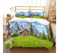 NIOYNJIS Bedding King Bedding Set - Down Duvet Cover, Soft Brush Microfiber Cover Set with 2 Pillowcases,Panoramic view of the picturesque landscape in the Alps with a traditional mount,200x228 cm
